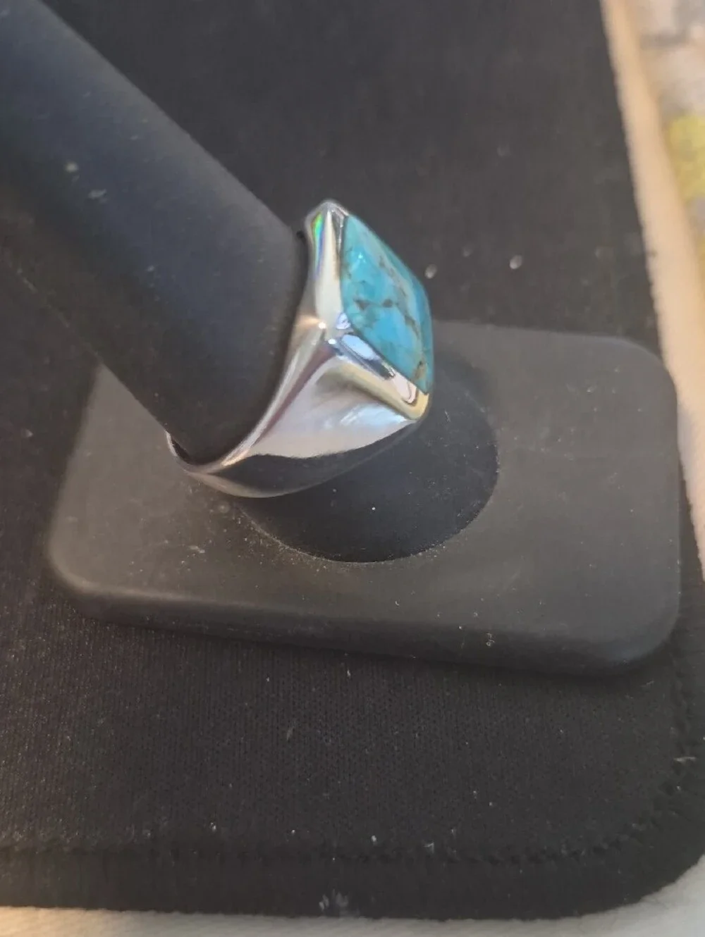 Turquoise Stone Silver Ring - Blue Turquoise Statement Ring
